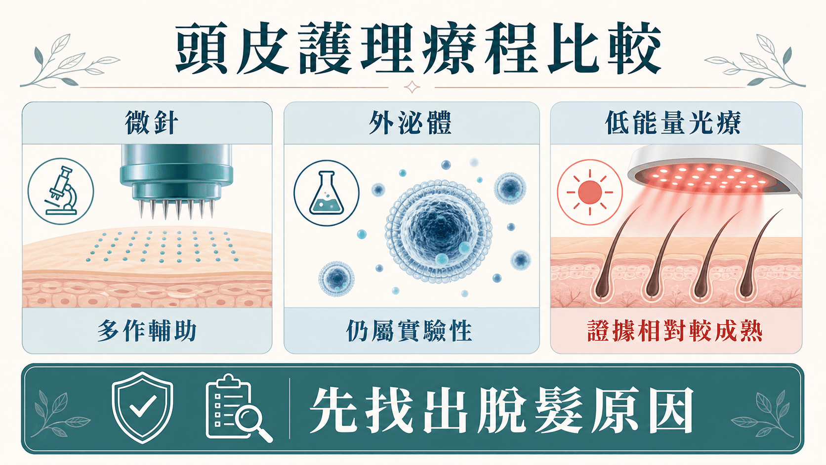 頭皮生髮療程點樣揀?微針、外泌體與低能量光療證據比較