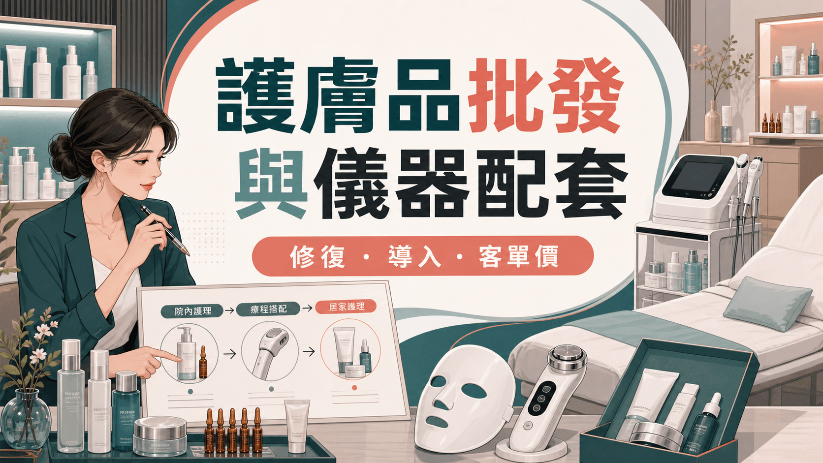 美容院護膚品批發與儀器配套|術後修復、導入療程與客單價設計