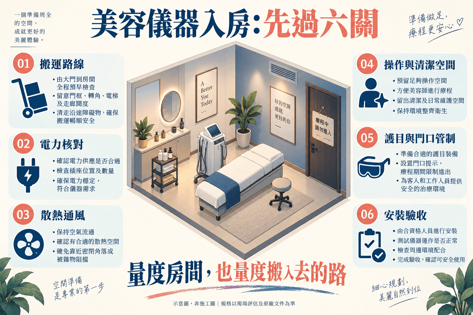 美容儀器安裝前檢查:電力、通風與房間驗收